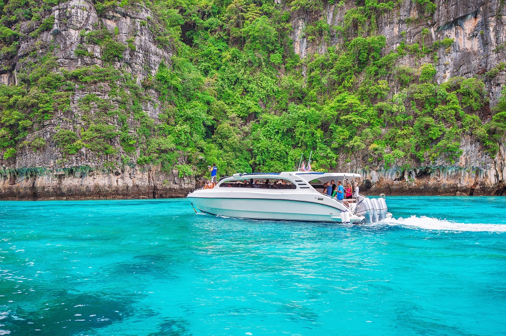 speed boat at andaman sea, phi phi island in krabi.thailand.